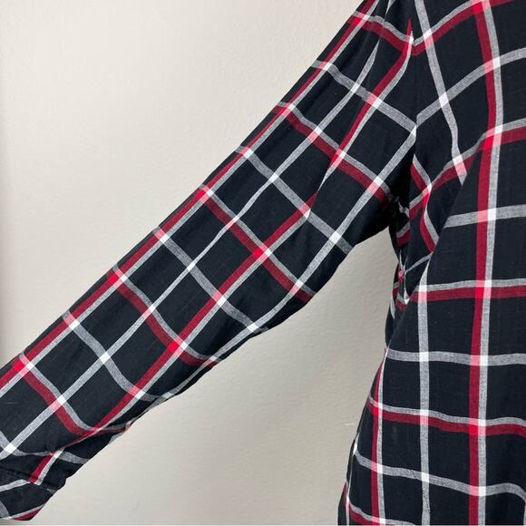 J JIll Red Black Plaid Button Down Tunic Large Petite - Picture 3 of 8